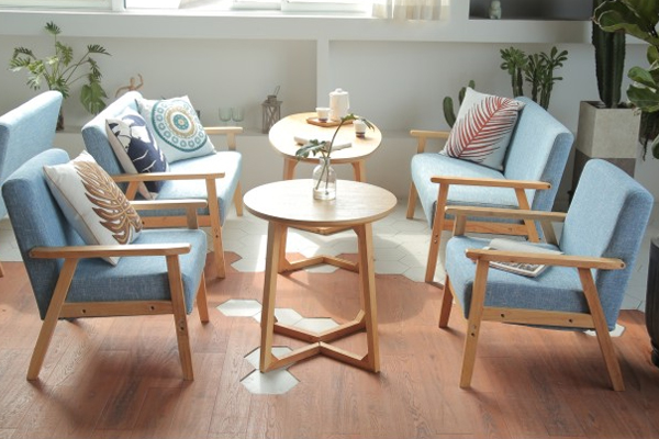 OK-EU002 Rubber wood clear finishing coffee room sofa sets