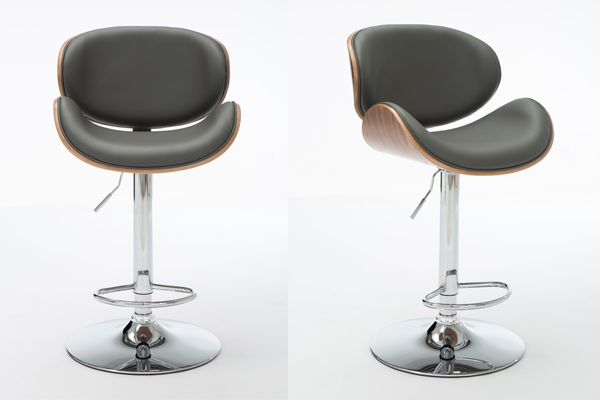 OK-BS008G grey leather walnut finishing good bar stool new designed