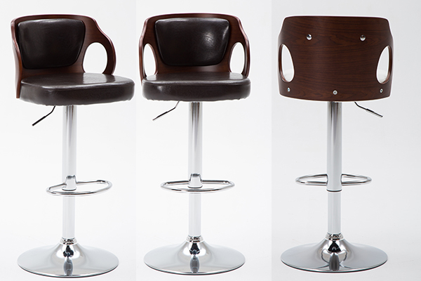 OK-BS004 Walnut Bentwood Adjustable Height Leather Modern Barstool with Back Vinyl Seat Extremely Comfy Bar Stools