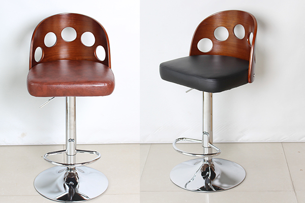 OK-BS041 Modern Walnut and Black Modern  Faux Leather  Plywood Bar Stool